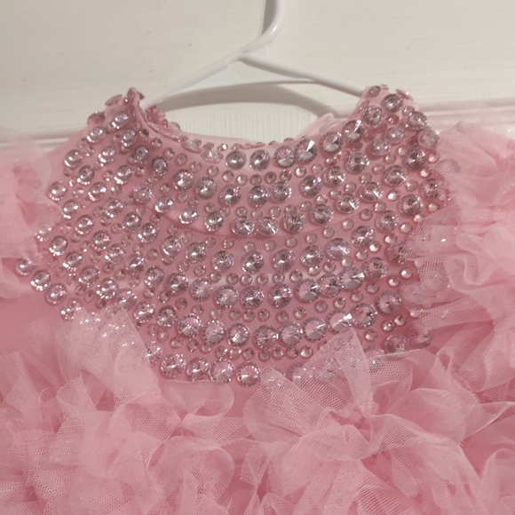 Pink Rhinestone Ruffle Bodysuit - Picture 3 of 5